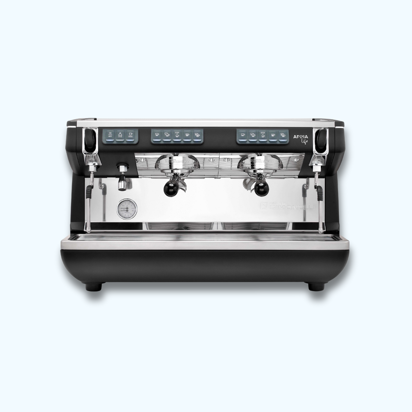 A front view of the Nuova Simonelli Appia Life Volumetric Espresso Machine.