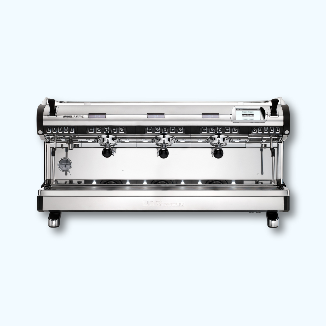 A front view of the Nuova Simonelli Aurelia Wave Auto Volumetric Espresso Machine Group Three.
